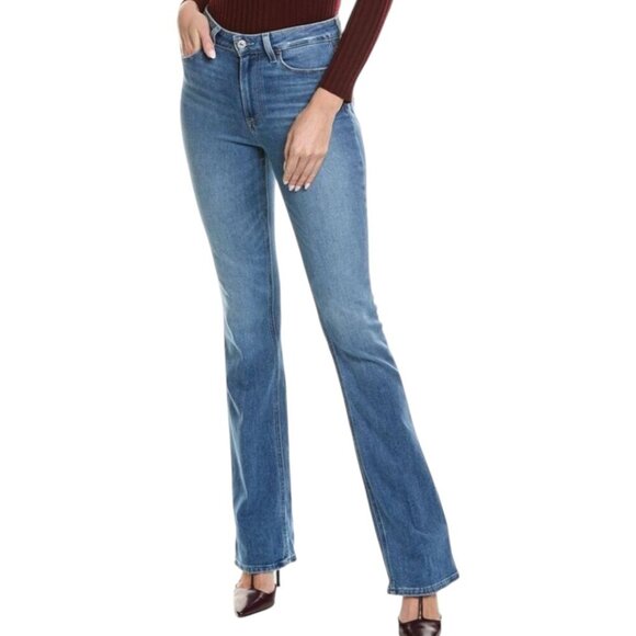 New Paige Hourglass High Rise Boot Flare Jeans 25 In Bellflower Wash Distressed - Picture 2 of 16